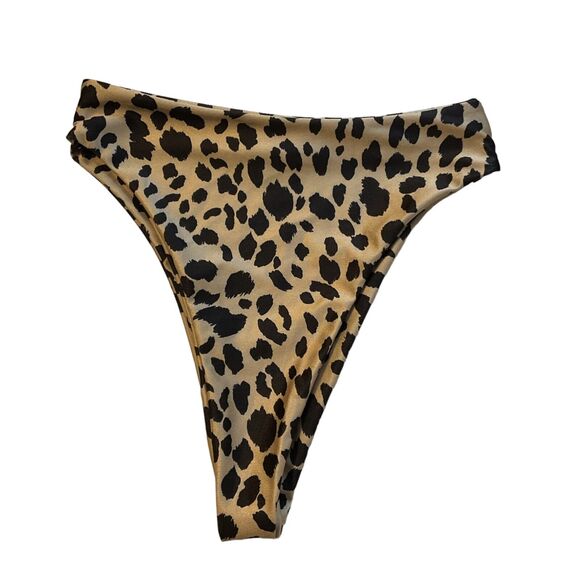 Boohoo Women’s Leopard Print High Waisted Bikini Bottoms Cheeky Tan Black Size 6 - Picture 1 of 5
